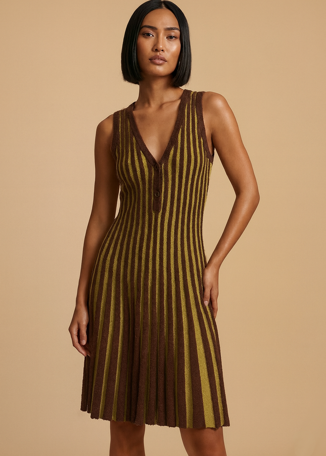 Striped Pleated Mini Dress – V-Neck – The Paige Dress | Jonni House
