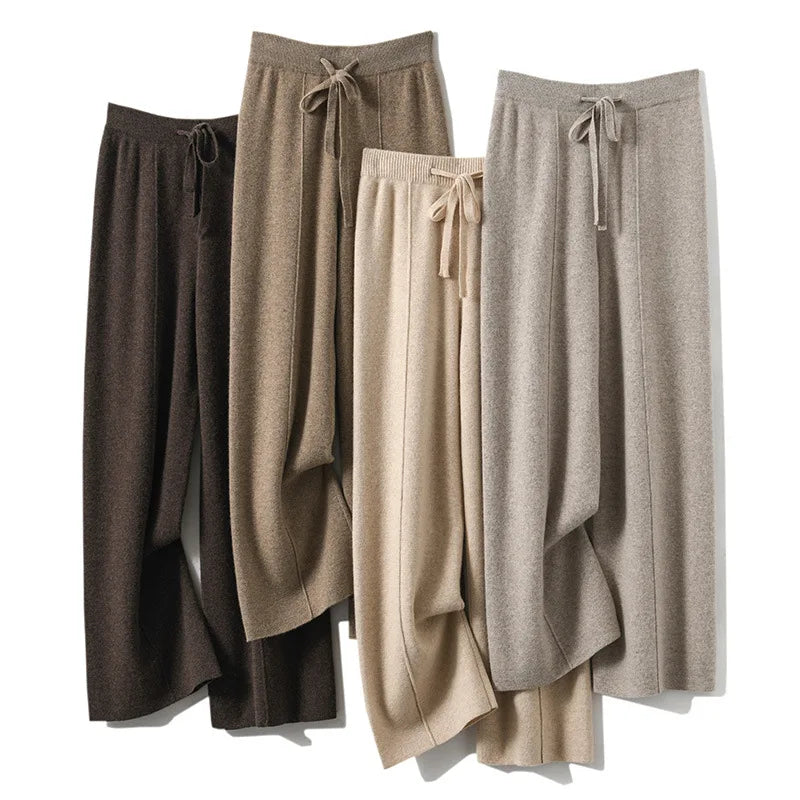Cashmere-blend wide-leg knit trouser with a soft elasticated waist