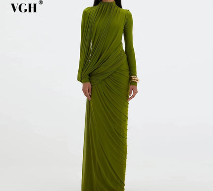 Long-sleeve turtleneck column maxi dress in a slim floor-length silhouette