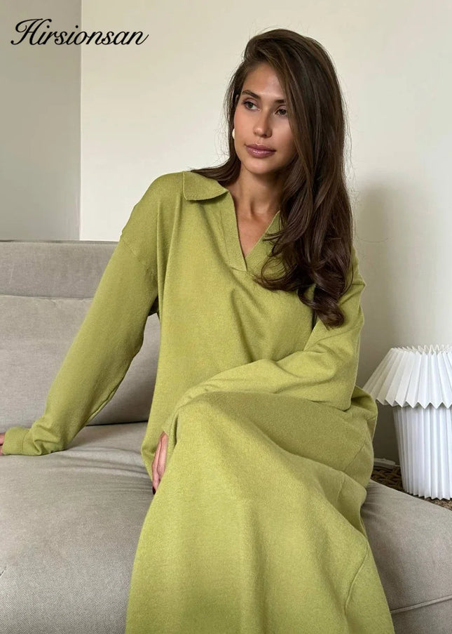 The Linnea Sweater Dress - knit polo neck midi dress